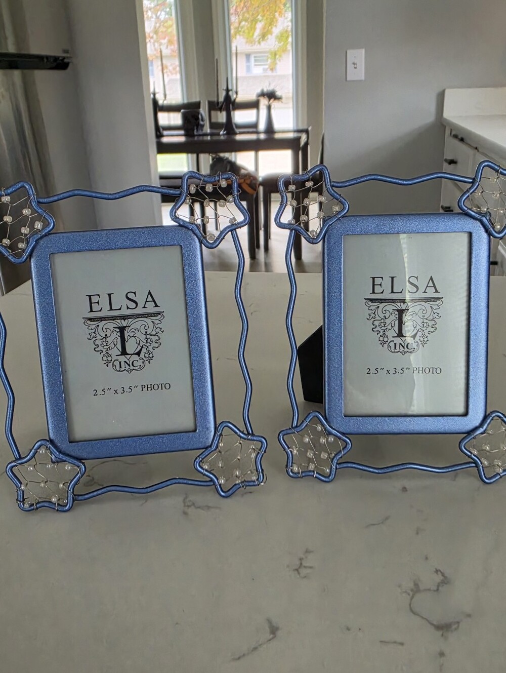 VTG Elsa L Inc Set of 2 Metallic Blue Star Beaded Picture Frames 2.5x3.5